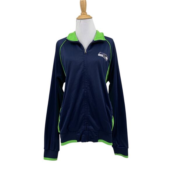 Seattle Seahawks Jacket Womens XL Navy Lime Fleece Lined Zip Up Track NFL - Picture 1 of 15